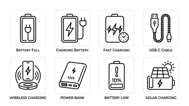 Collection of common household battery types and energy sources illustrated.