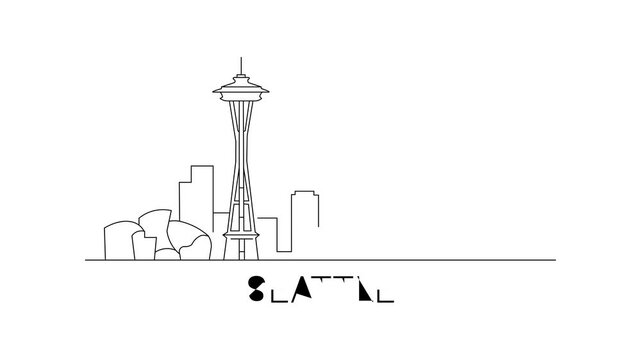 Simple line art shows Seattle's skyline