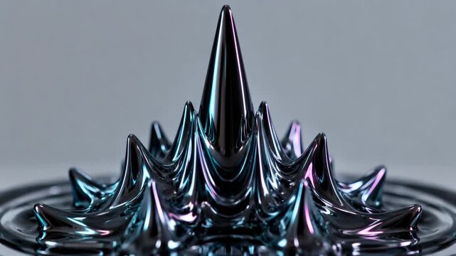 Abstract black ferrofluid spikes under magnetic field  