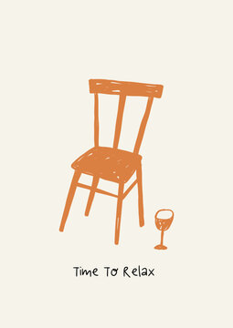 Hand drawn retro chair vector illustration. Vintage print in doodle style. 