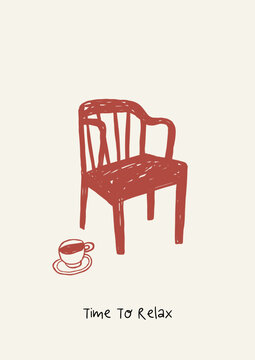 Hand drawn retro chair vector illustration. Vintage print in doodle style. 