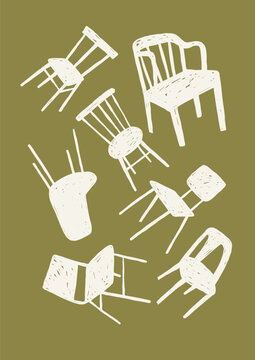 Hand drawn retro chair vector illustration. Vintage print in doodle style. 