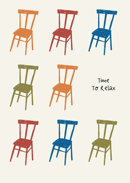 Hand drawn retro chair vector illustration. Vintage print in doodle style. 