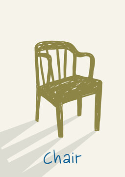 Hand drawn retro chair vector illustration. Vintage print in doodle style. 