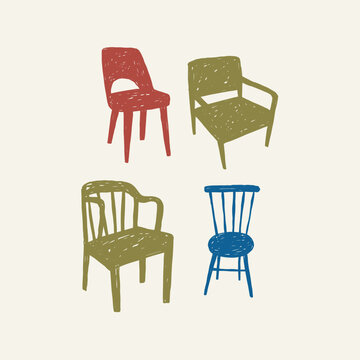 Hand drawn retro chair vector illustration. Vintage print in doodle style. 