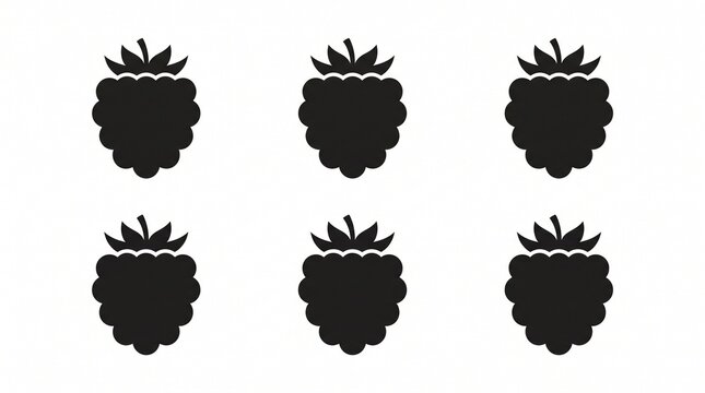 Clustered raspberry silhouettes with leafy crowns, organic repetition, minimalist design, natural essence, healthy produce, symbolic agriculture, timeless simplicity, elegance.