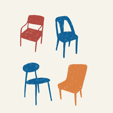 Hand drawn retro chair vector illustration. Vintage print in doodle style. 