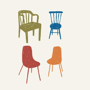 Hand drawn retro chair vector illustration. Vintage print in doodle style. 