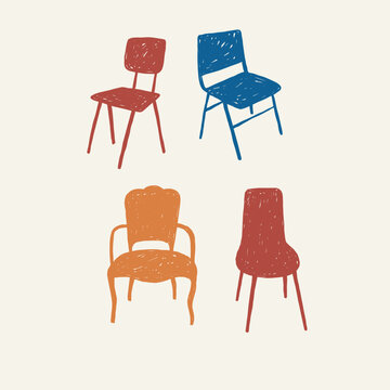 Hand drawn retro chair vector illustration. Vintage print in doodle style. 