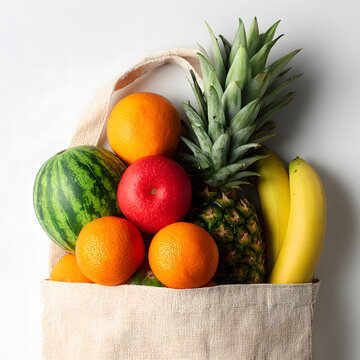Fruit and bag on a plain background; elements for product advertising.