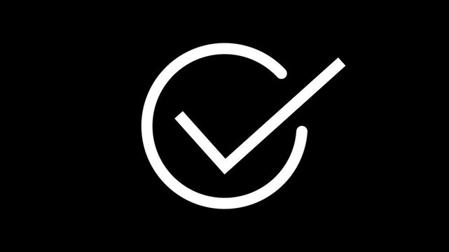 Check mark, tick mark icon with circle loading animated on a black background.Motion graphic 4k animation video.