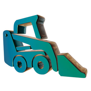 Shiny teal 3d icon of a construction skid steer on transparent background