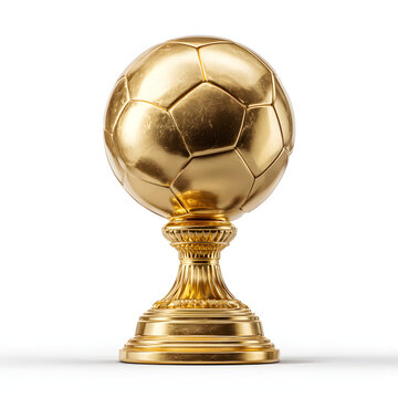 Gold football trophy on a plain background. Element for product advertising.