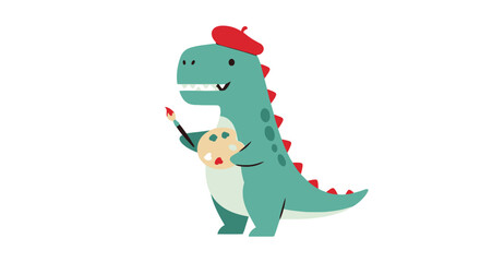 Artistic dinosaur holding a palette and paintbrush © afriza