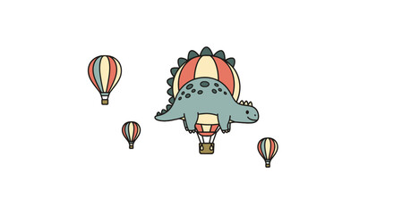 Cute dinosaur floating on colorful hot air balloon © afriza