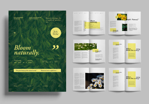 Botanical Magazine Layout Template With Modern Nature Editorial Design