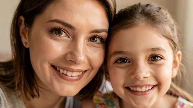Joyful Mother and Daughter Smiling Close-Up in Home