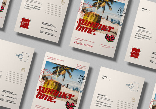 Creative Summer Holiday Postcard Layout Editable Print Template