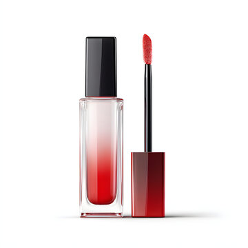 A square-shaped lip gloss packaging element featuring a transparent cap, set against a plain, solid background; an element for makeup product advertisements.