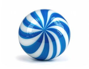 Obraz premium A shiny blue and white swirled spherical confection against a plain white background