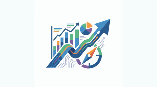 Abstract financial growth charts with upward arrow and compass