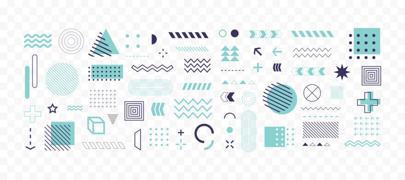 Modern Geometric Design Elements Collection in Turquoise and Navy Isolated on Transparent Background