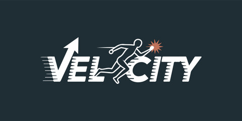 Velocity typography with a running human silhouette, upward arrow, and motion lines on a dark background © MdMezbahul