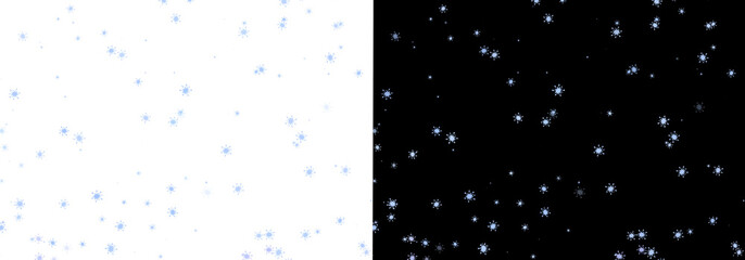 Seamless winter snowfall pattern with light blue snowflakes isolated on transparent background. Minimalist cold winter snowfall or flurry background overlay © Iryna