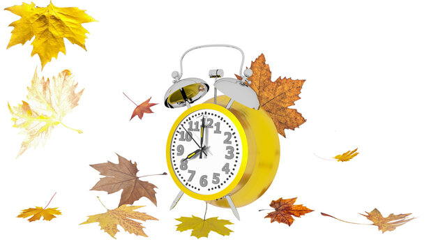 clock autumn time leaves isolated for background - 3d rendering