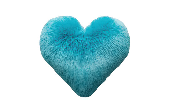 Teal fuzzy heart pillow, symbolizing affection and tender feelings. Concept of love, comfort, and emotional connection