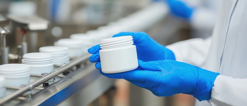 Laboratory worker holding a product container.