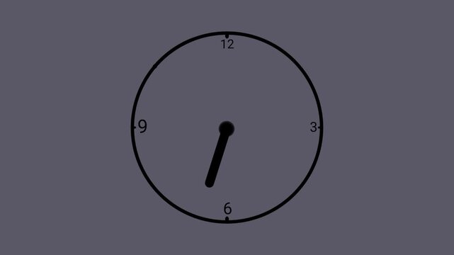Minimalist clock face with a rotating single hand showing passing time, isolated on a grey background. Perfect for concepts of deadline, time management, or schedule, loop animation.