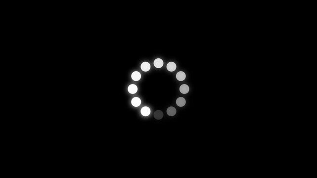 Dot circle loading spinner with rotating progress cycle. Futuristic dot based loader for system update and data flow. Minimal spinning progress animation for digital tasks. Loading circle 4k video.