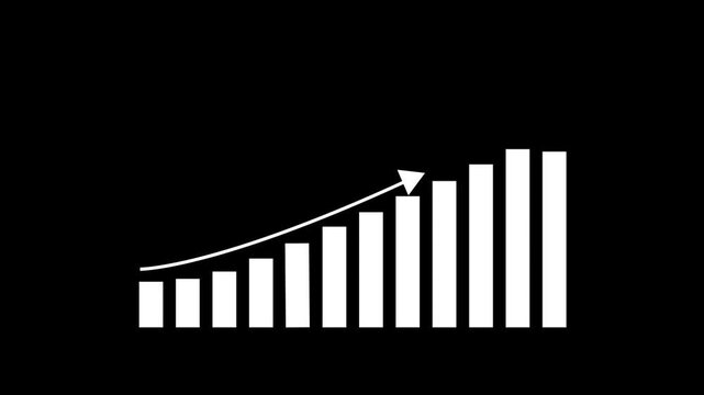 Business growth concept in graph chart showing marketing sales profit increasing to future target. business graph success animation arrow on black background 4k video white alpha channel.
