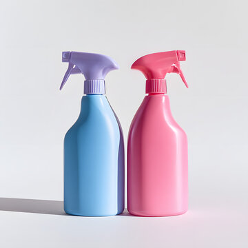 Blue and pink spray bottle elements on a plain background. Elements for products.