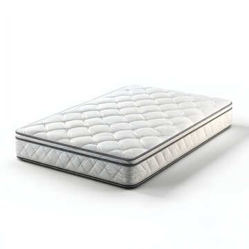 Isolated white mattress element on a plain background; an element for product advertising.