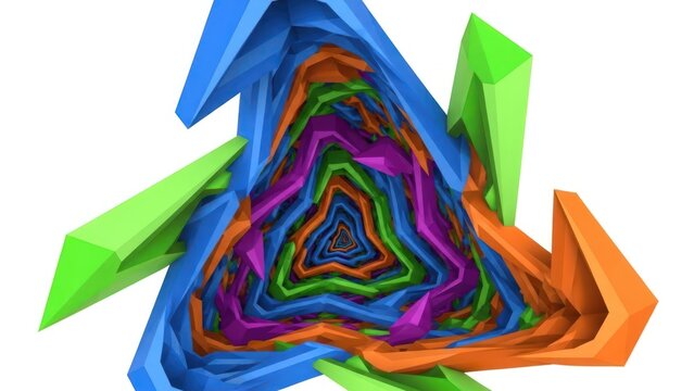 Abstract colorful low poly geometric spiral tunnel on white background