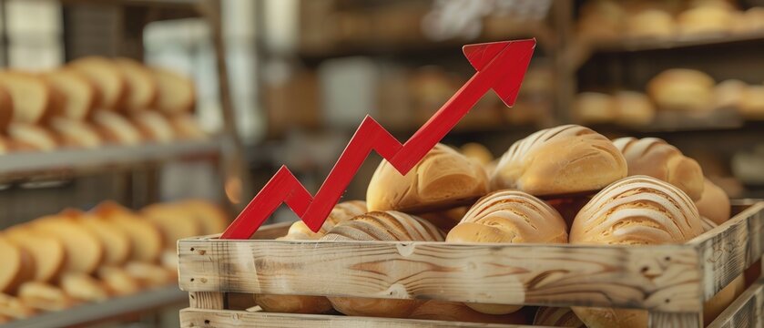 Fresh bread rising in a basket with growth graph.