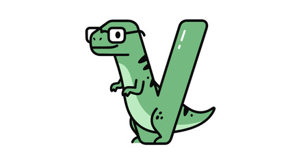 Cute green dinosaur character in the shape of letter v © oky