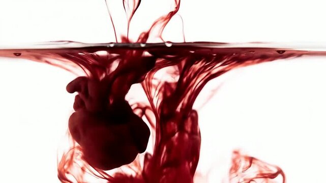 Blood Red Ink Spilling into Water with Red Dye Swirls