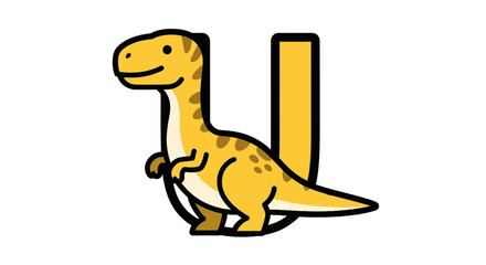 Cartoon dinosaur mascot standing with the letter u © oky