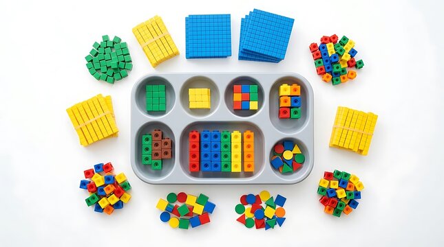 Colorful plastic building blocks, toy bricks, and connectors, educational playset