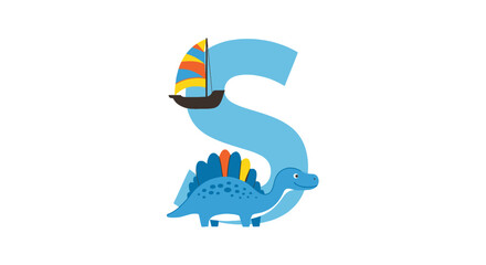 Capital letter s featuring dinosaur and sailboat for kids © oky