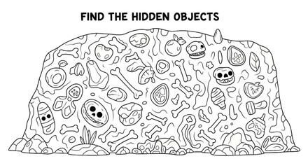 Hidden objects puzzle featuring bones and fossils for children © oky