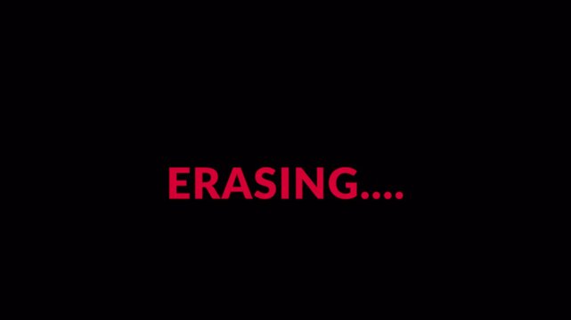 Privacy and data management UI showing erasing process status in 4k animation with alpha channel on transparent background erasing animation