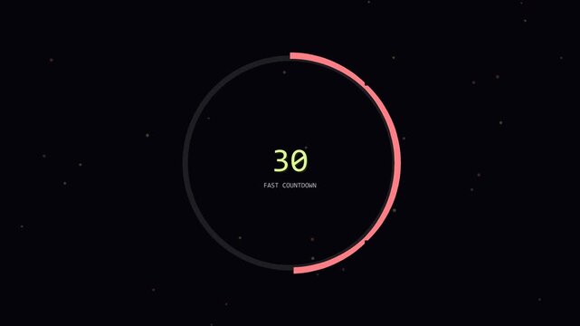 Digital countdown timer animation showing progress. Fast countdown with a circular progress bar on a dark background. Modern and dynamic graphic element for various projects.