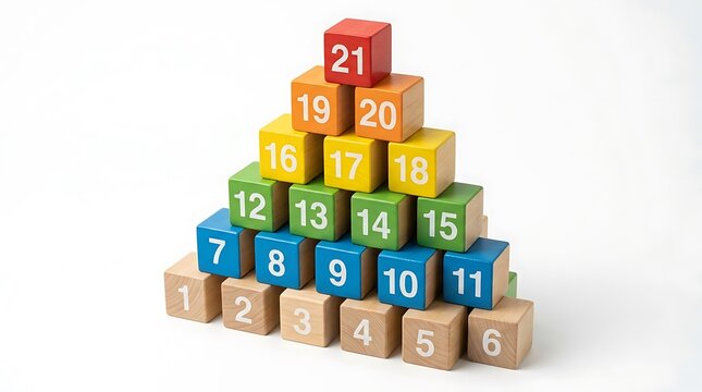 Colorful wooden blocks, numbered cubes, educational toys, learning blocks, pyramid stack