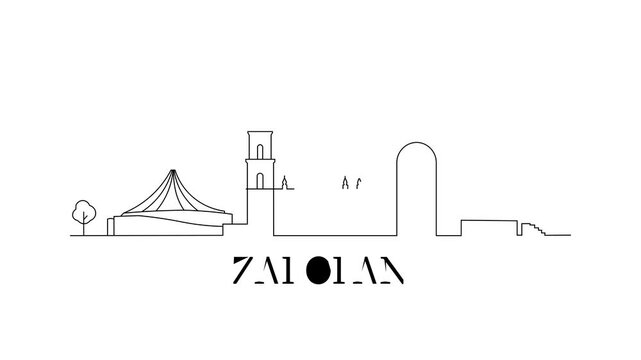 Simple black line art shows Zapopan skyline