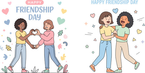 Celebrating friendship day diverse friends embracing with hearts a joyful illustration for cards social media © Mafroza Ali Nima