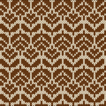 Seamless Nordic Knitting Pattern with Brown and Cream Botanical Tree Ornaments